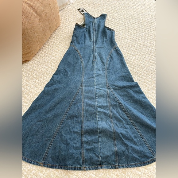 Future Collective Racerback Denim Midi A-Line Dress Medium Wash | 4 - Picture 10 of 16